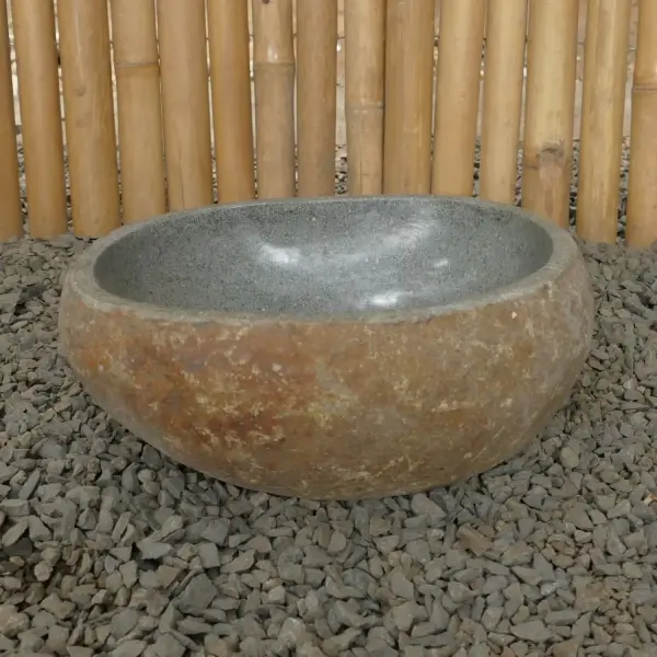 Product image of the product “Sink / washtafel of riverstone in a open carton, in the sizes from 30 to 45cm, polished inside, natural outside ”